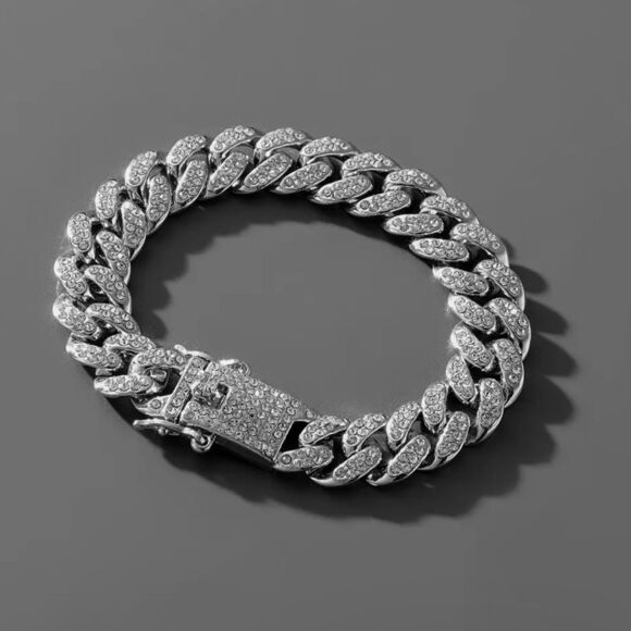 Men’s Cuban Link Iced Out Bracelet Paved Miami Cuban Bracelet 8” - Picture 1 of 3